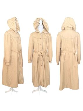 Unique Vintage Trench Coat Faux Fur Lined Hooded Belted USA S Small M Medium